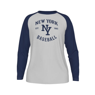 New York Long Sleeve Raglan Shirt – Vintage Baseball Varsity College Style Tee – game day outfit, nfl fan apparel, image 1.0