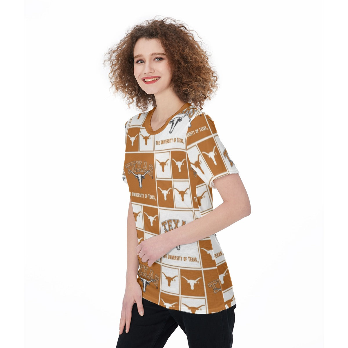 Texas at Austin - Longhorns Women's O-Neck T-Shirt|180 GSM Jersey White varsity sports apparel