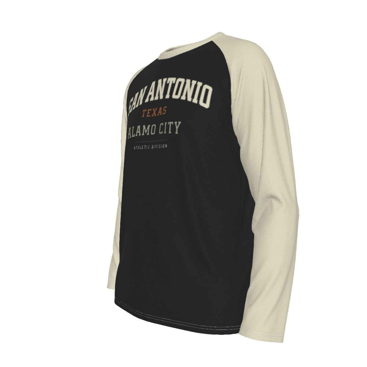 Dark Slate Gray San Antonio Texas Alamo City Black and Cream Long Sleeve Shirt Men Varsity Raglan Tee
