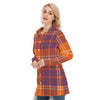auburn tigers tartan plaid orange navy women's long shirt |115gsm cotton poplin women tartan plaid game day shirt