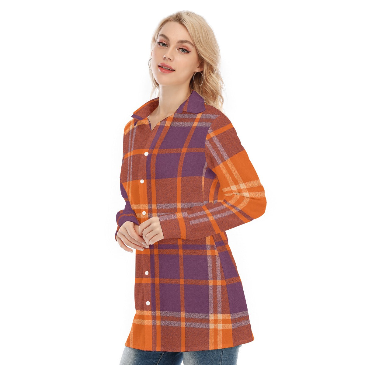 auburn tigers tartan plaid orange navy women's long shirt |115gsm cotton poplin women tartan plaid game day shirt