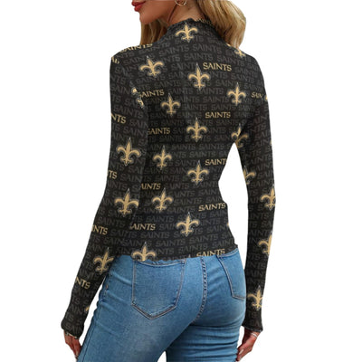 new-orleans-saints-womens-mesh-t-shirt black gold football detail fabric breathable