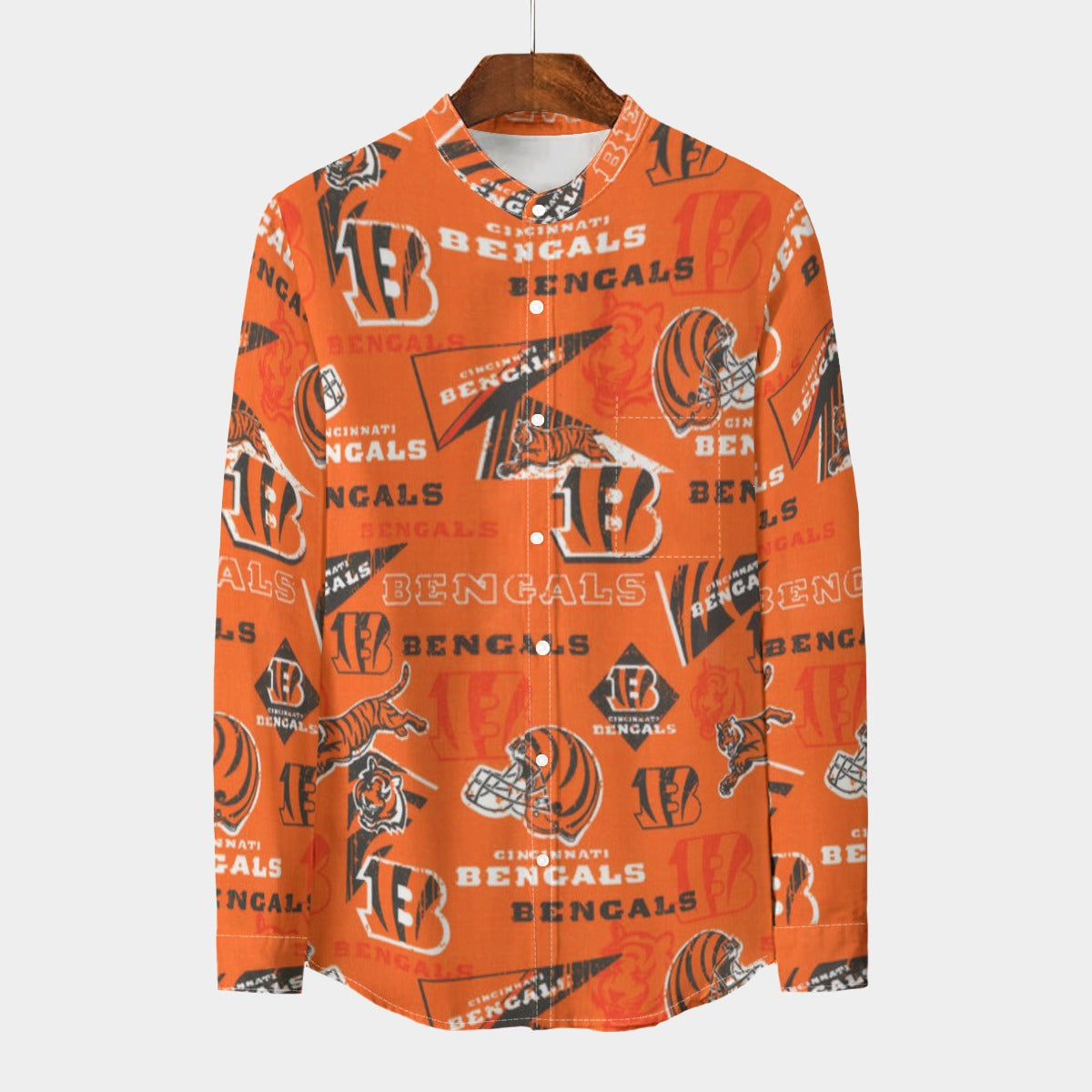 Cincinnati Bengals Men's Stand Collar Shirt With Long Sleeve|110GSM Imitation Flax black orange football back view game day look