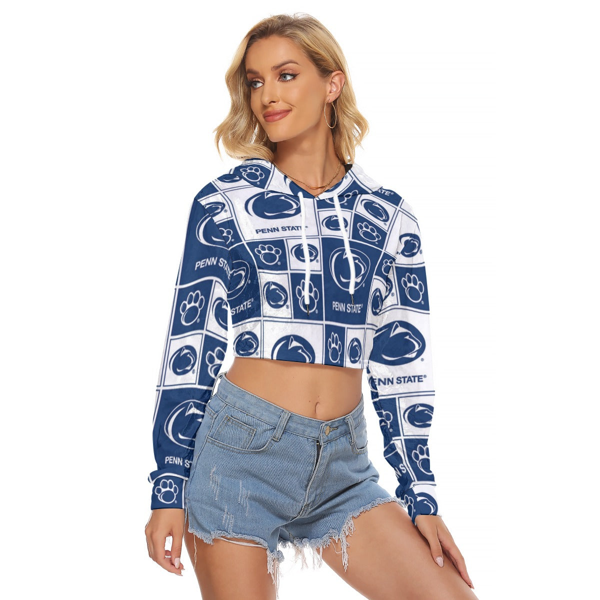Penn State - Nittany Lions Women's Crop Top Hoodie|Velvet White varsity sports apparel