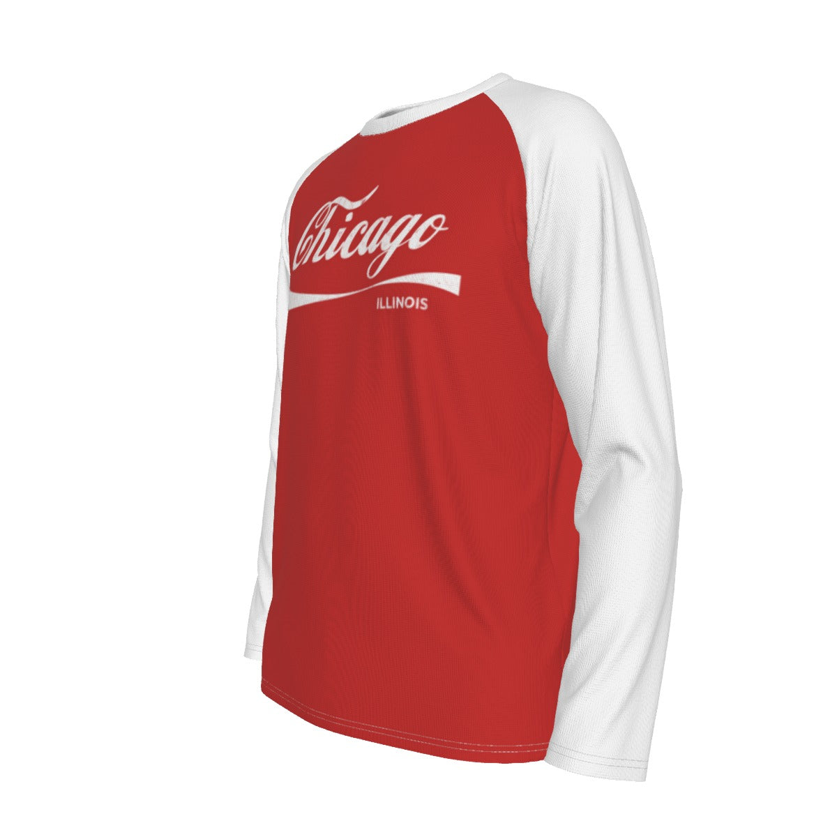 Chicago Illinois Red and White Shirt – Vintage Script Long Sleeve Raglan Tee