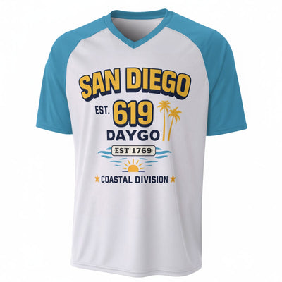 San Diego 619 Daygo T-Shirt – White Light Blue Yellow Coastal Streetwear – breathable comfort wear, game day outfit, image 1.0