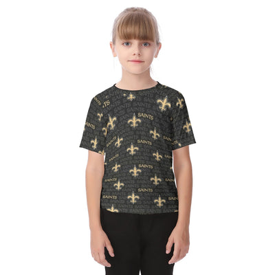 New Orleans Saints Kid's T-shirt black gold football back view streetwear style