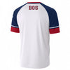 BOS Boston Baseball T-Shirt – White Navy Red Raglan Tee – Classic Varsity Sports Shirt