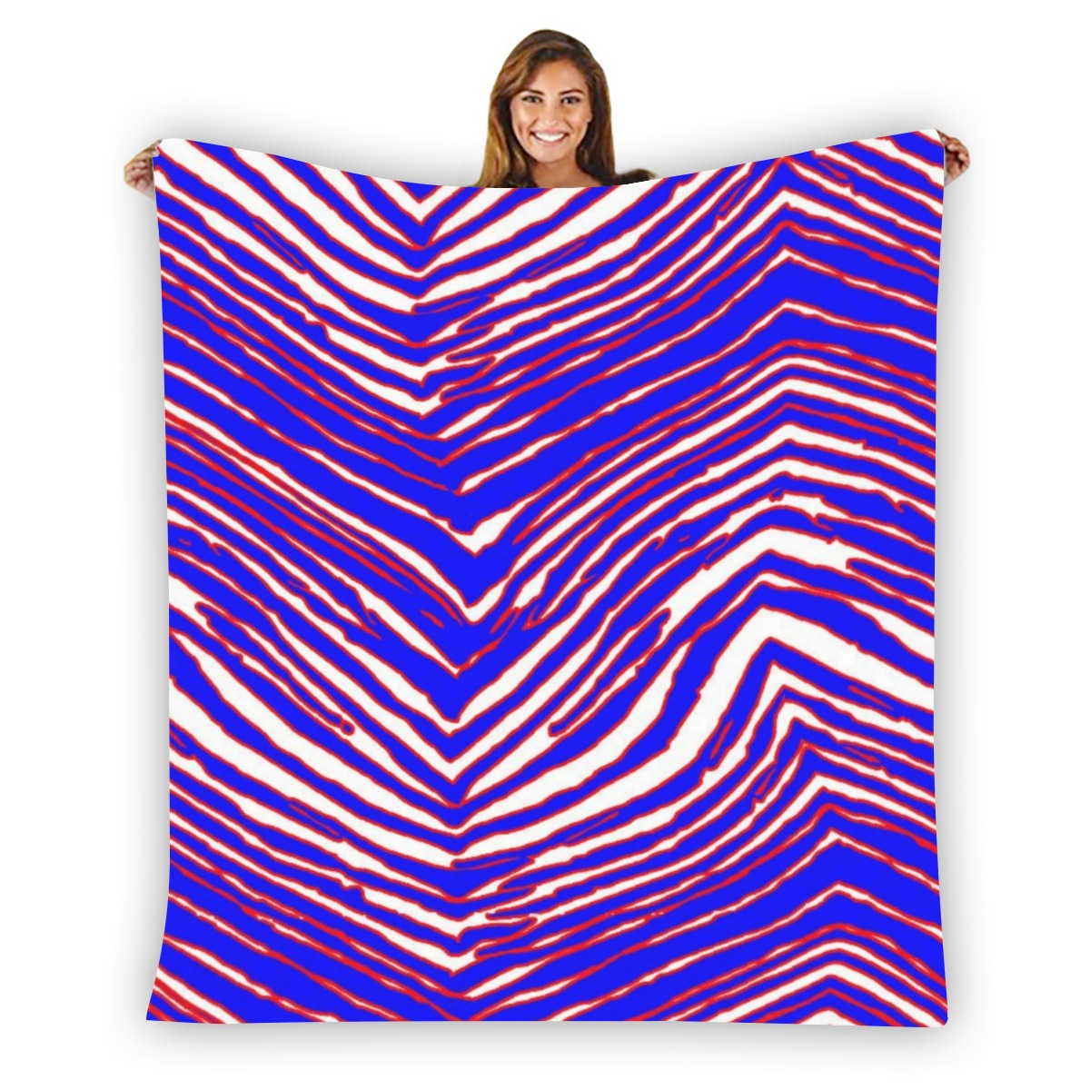 Buffalo football Flannel Blanket – Red Blue White Zebra Game Day Style