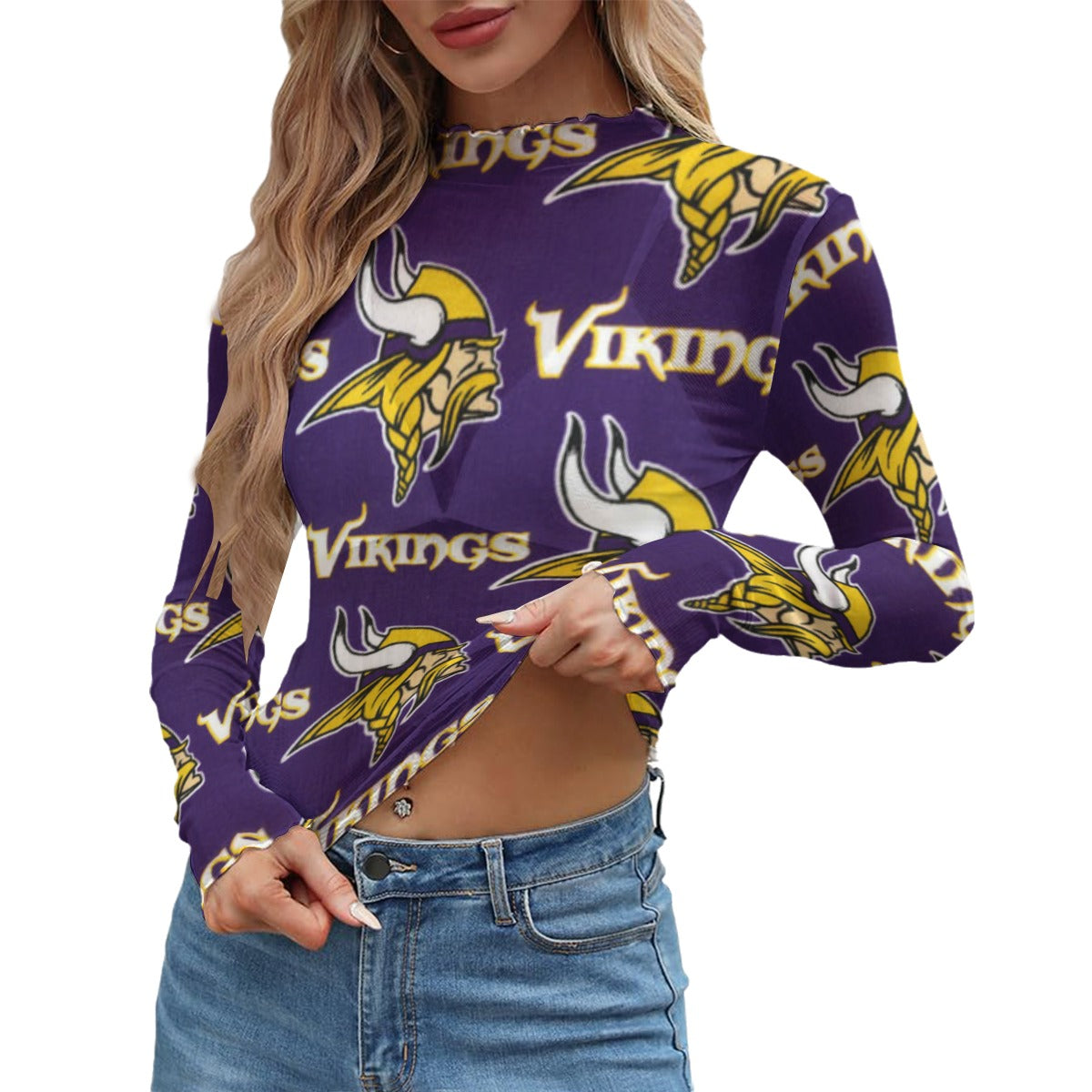 Minnesota Vikings Women's Mesh T-shirt purple gold football outfit back view