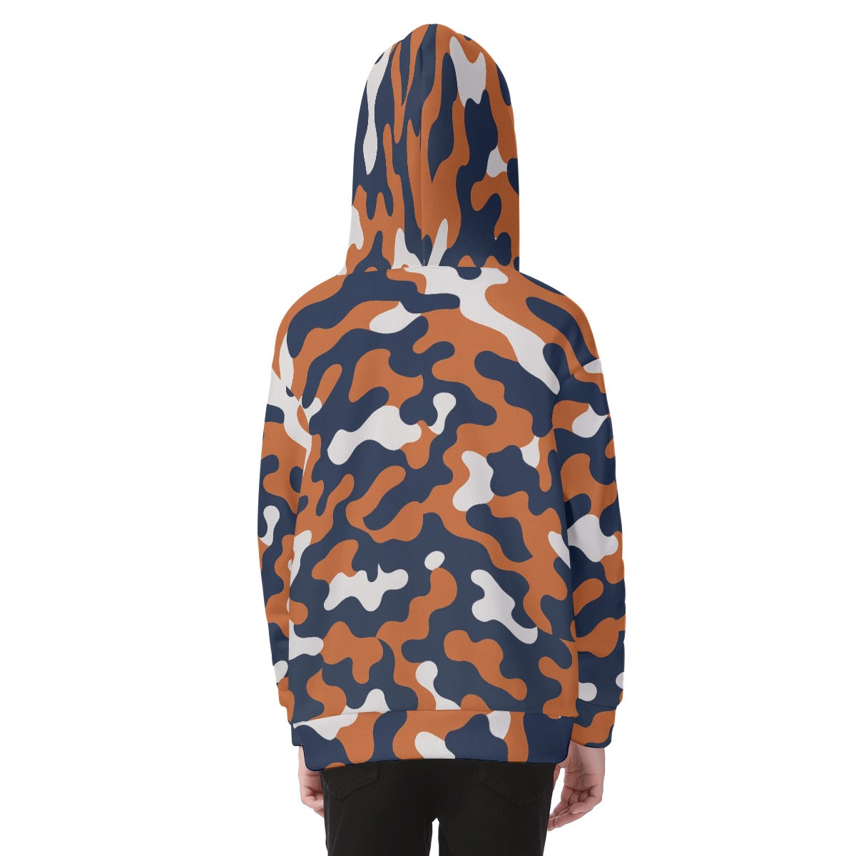 White Smoke Chicago Football Kids Zip Up Camo Hoodie – Navy Orange Youth Game Day Jacket