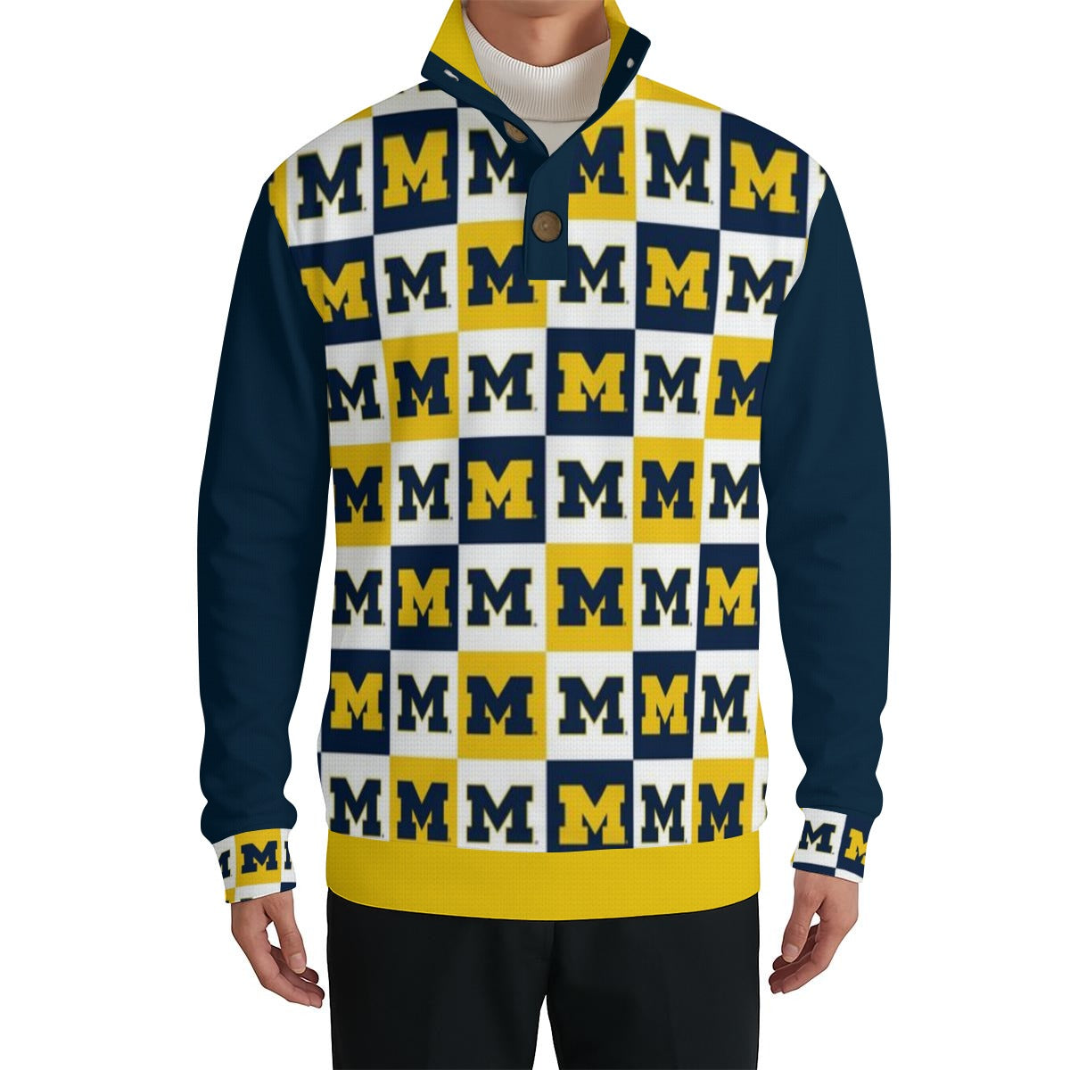 White Smoke Michigan - Wolverines Men’s Casual Pullover Shirt With Half Zipper