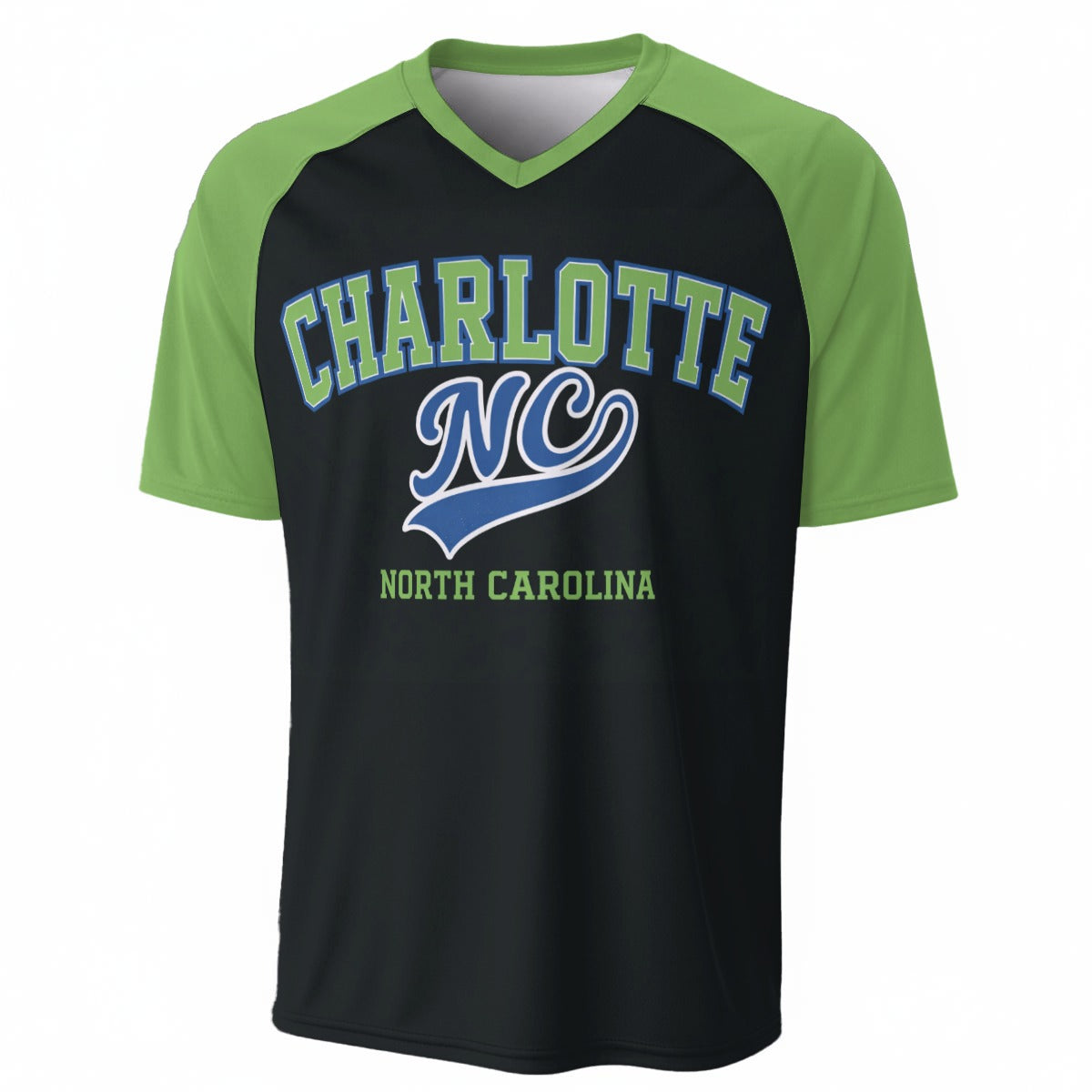 Charlotte NC Black Green Varsity T Shirt – Modern North Carolina Athletic Graphic Tee – lightweight game day shirt, game day outfit, image 1.0