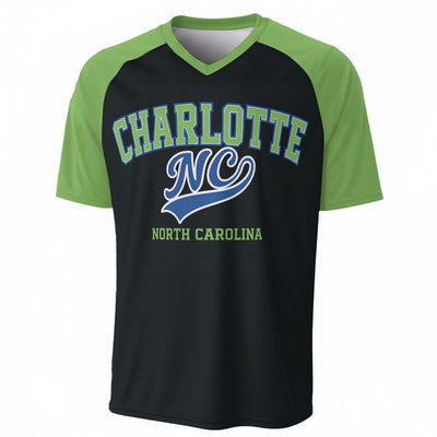 Charlotte NC Black Green Varsity T Shirt – Modern North Carolina Athletic Graphic Tee – lightweight game day shirt, game day outfit, image 1.0