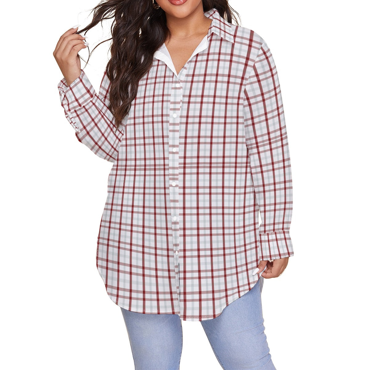 indiana hoosiers tartan plaid oversized button up women shirt women's shirt with long sleeve(plus size) women tartan plaid game day fashion