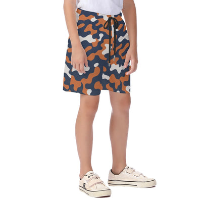 White Smoke Chicago Football Kids Camo Beach Shorts – Navy Orange Youth Summer Shorts