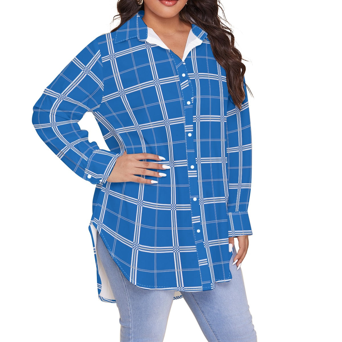 kentucky wildcats tartan plaid oversized button up women shirt women's shirt with long sleeve(plus size) women tartan plaid game day fashion