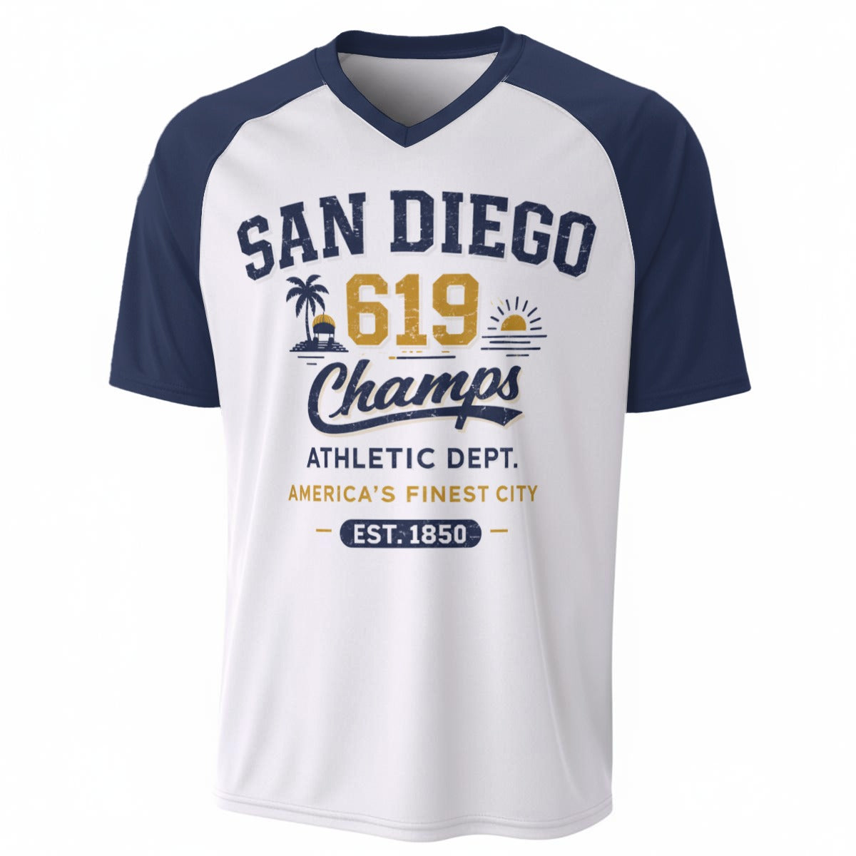 San Diego 619 Champs T-Shirt – White Navy Gold Heritage Varsity Streetwear Tee – breathable comfort wear, nfl fan apparel, image 1.0