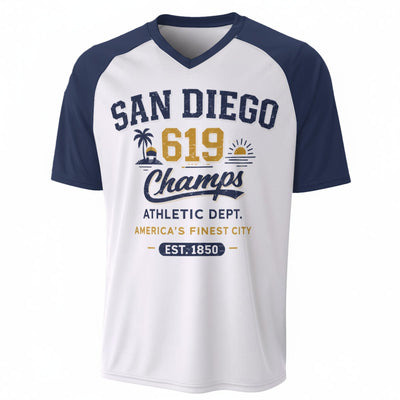 San Diego 619 Champs T-Shirt – White Navy Gold Heritage Varsity Streetwear Tee – breathable comfort wear, nfl fan apparel, image 1.0