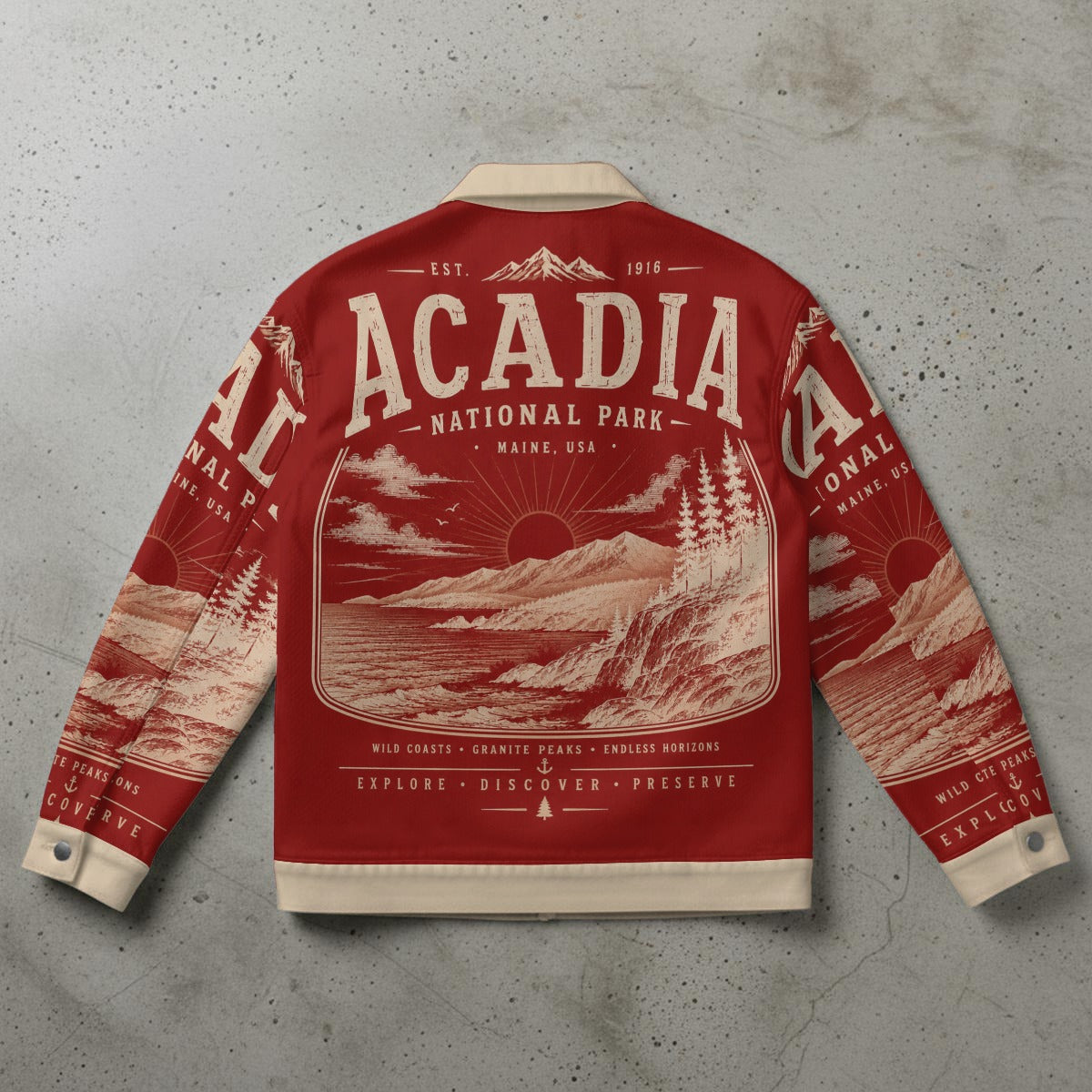 Acadia National Park Vintage Red Jacket – Coastal Mountain Outdoor Streetwear Bomber streetwear fashion product image 4