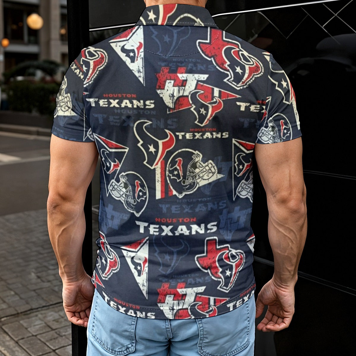 houston-texans-mens-polo-shirt navy red football fabric breathable detail