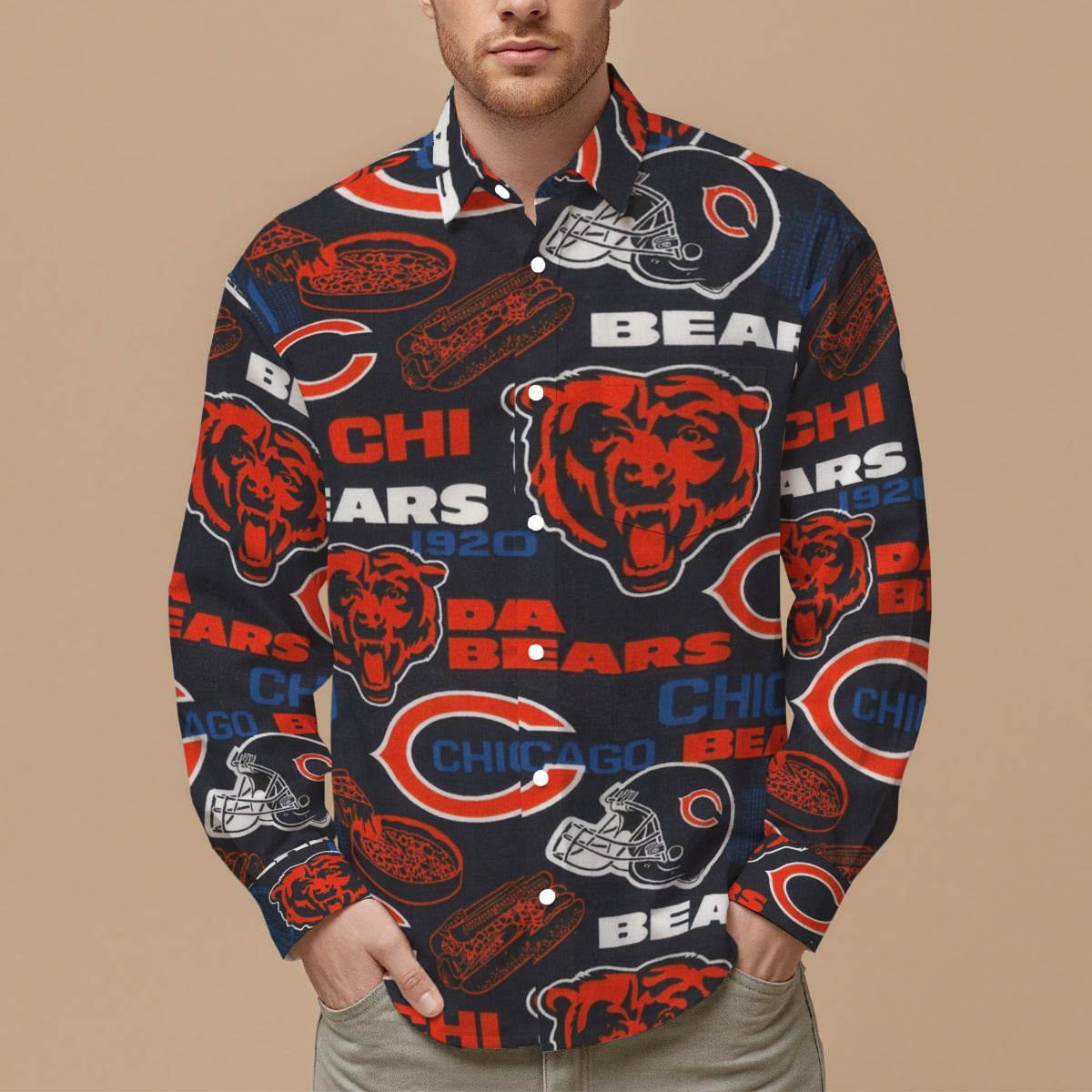 Chicago Bears Men's Slim Fit Long Sleeve Shirt – fan gear, casual fan outfit, image 873