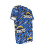 los-angeles-chargers-short-sleeve-t-shirt powder blue yellow football close-up design detail