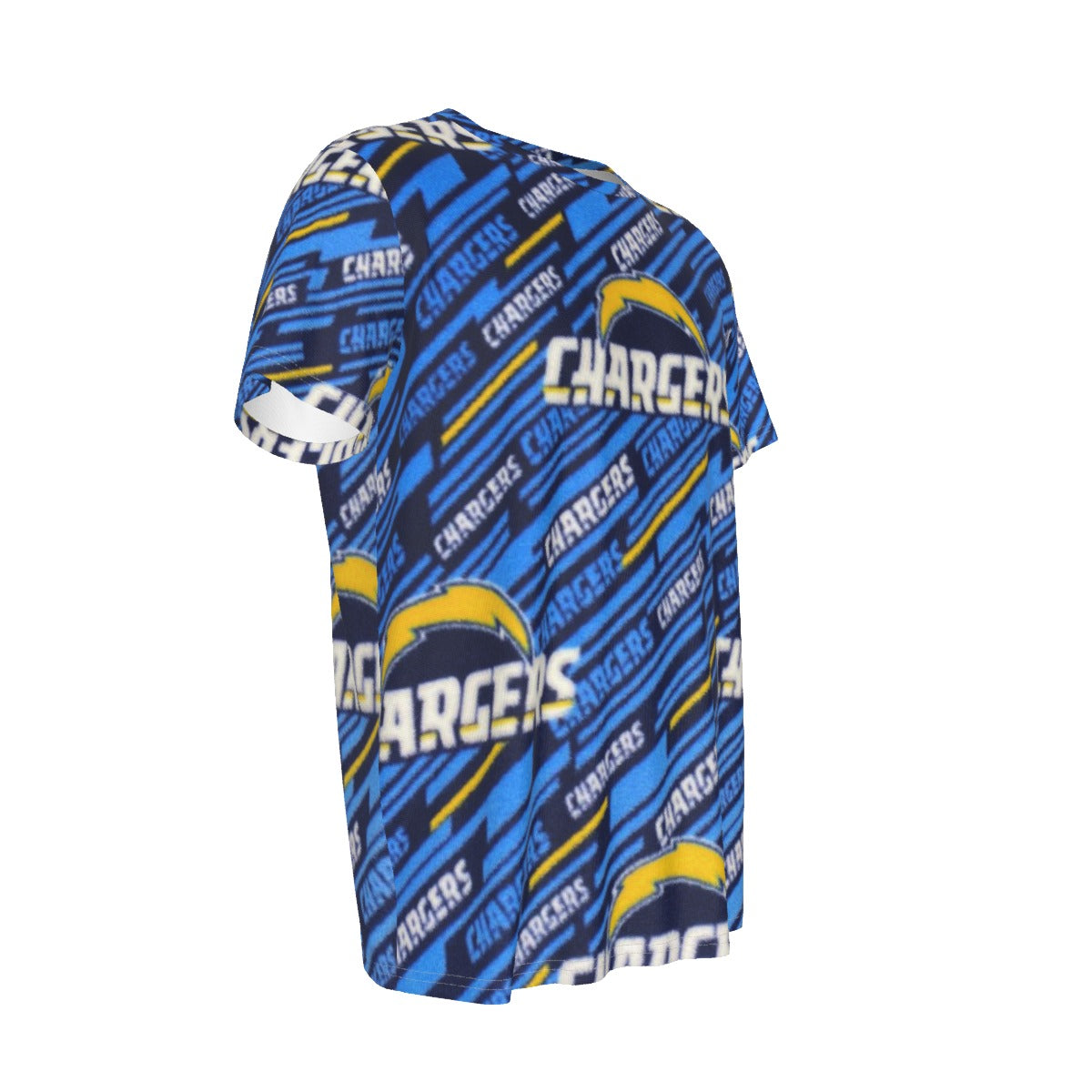 los-angeles-chargers-short-sleeve-t-shirt powder blue yellow football close-up design detail