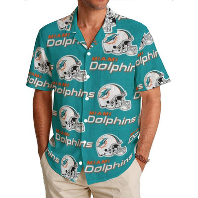 Miami Dolphins Men's Hawaiian Shirt|150GSM aqua orange football outfit back view