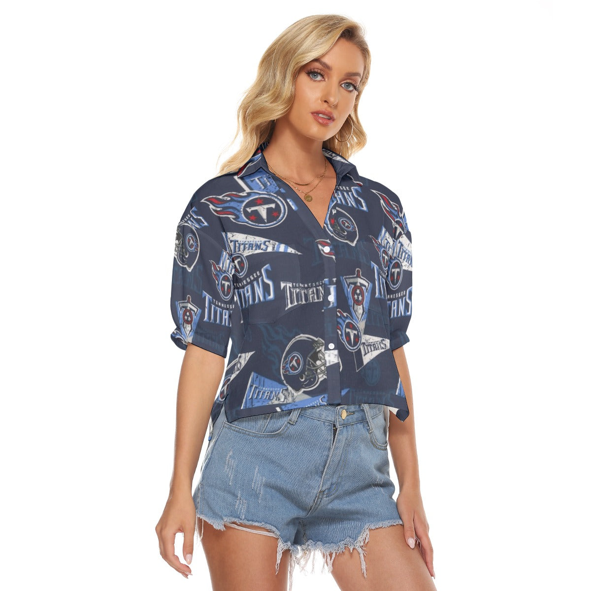 tennessee-titans-womens-v-neck-shirts navy light blue football fabric breathable detail