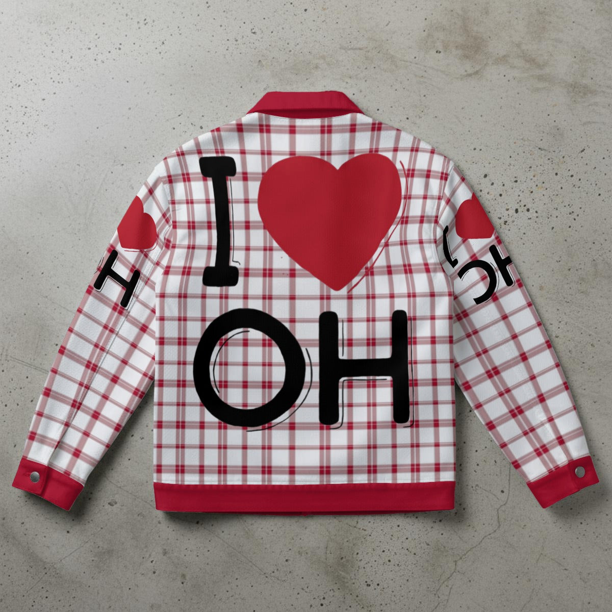 I Love Ohio Plaid Jacket – Trendy Red White Streetwear Game Day Fashion for Women