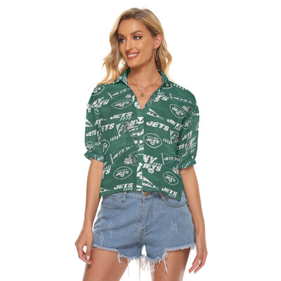 New York Jets  Women's V-neck Shirts green white football outfit back view