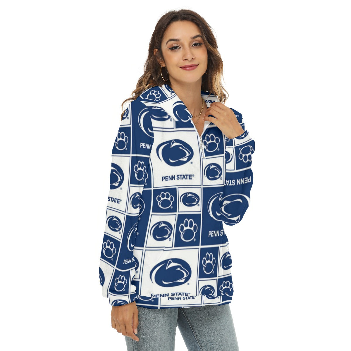 Penn State - Nittany Lions Women's Borg Fleece Hoodie With Half Zip White varsity sports apparel