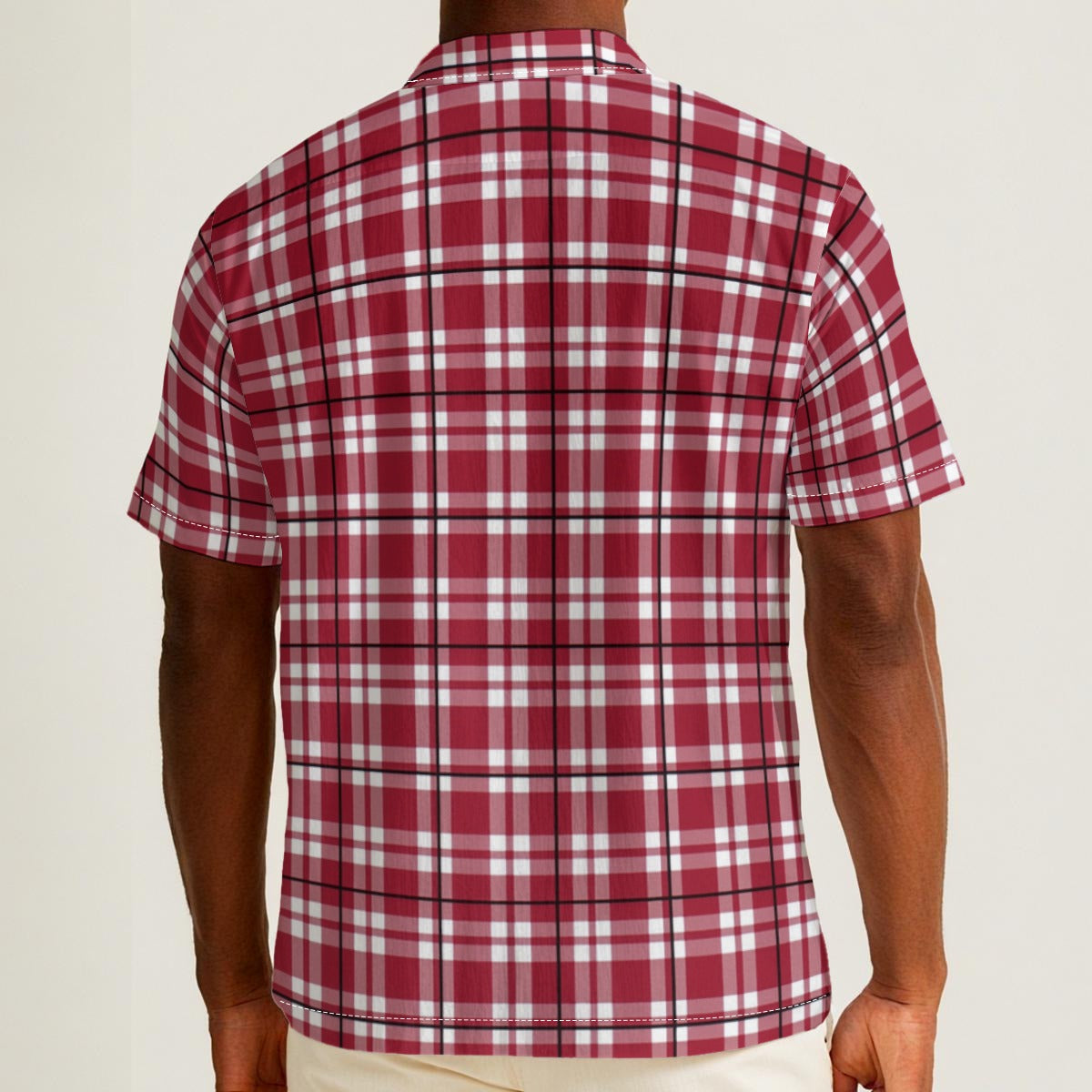 Antique White Alabama Football Hawaiian Shirt Men – Crimson Plaid Button Up 115GSM Cotton Poplin
