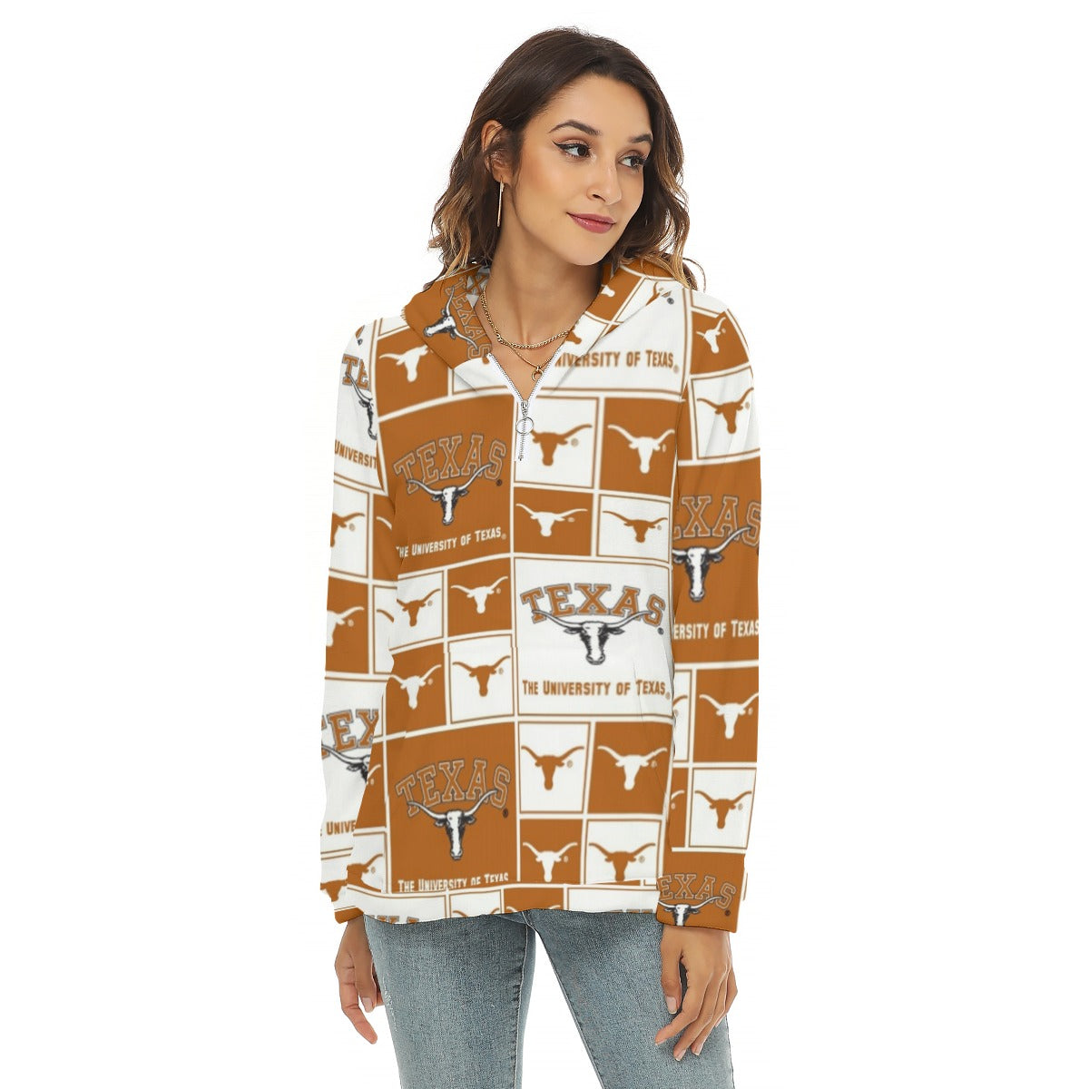 White Smoke Texas at Austin - Longhorns Women's Borg Fleece Hoodie With Half Zip