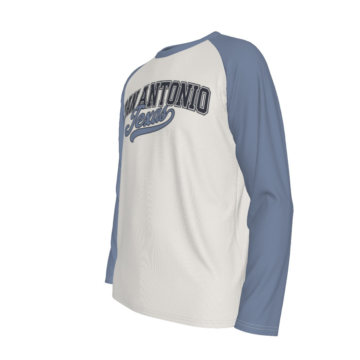 San Antonio Texas Cream and Blue Long Sleeve Shirt Men Vintage Script Raglan Tee
