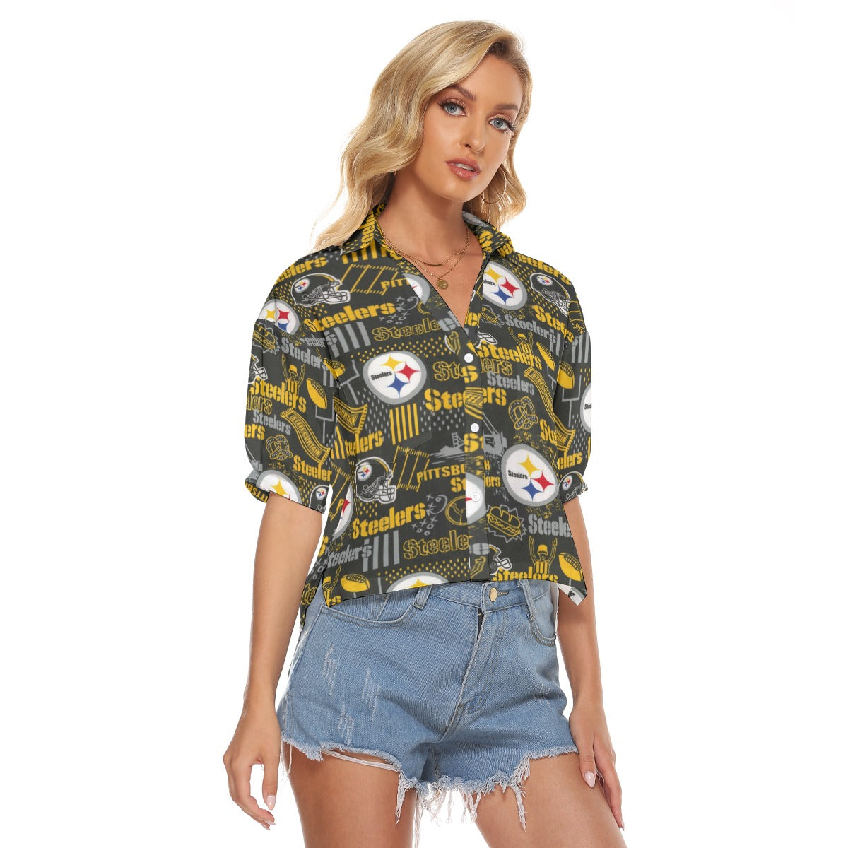 Pittsburgh Steelers Women's V-neck Shirts streetwear fashion product image 2