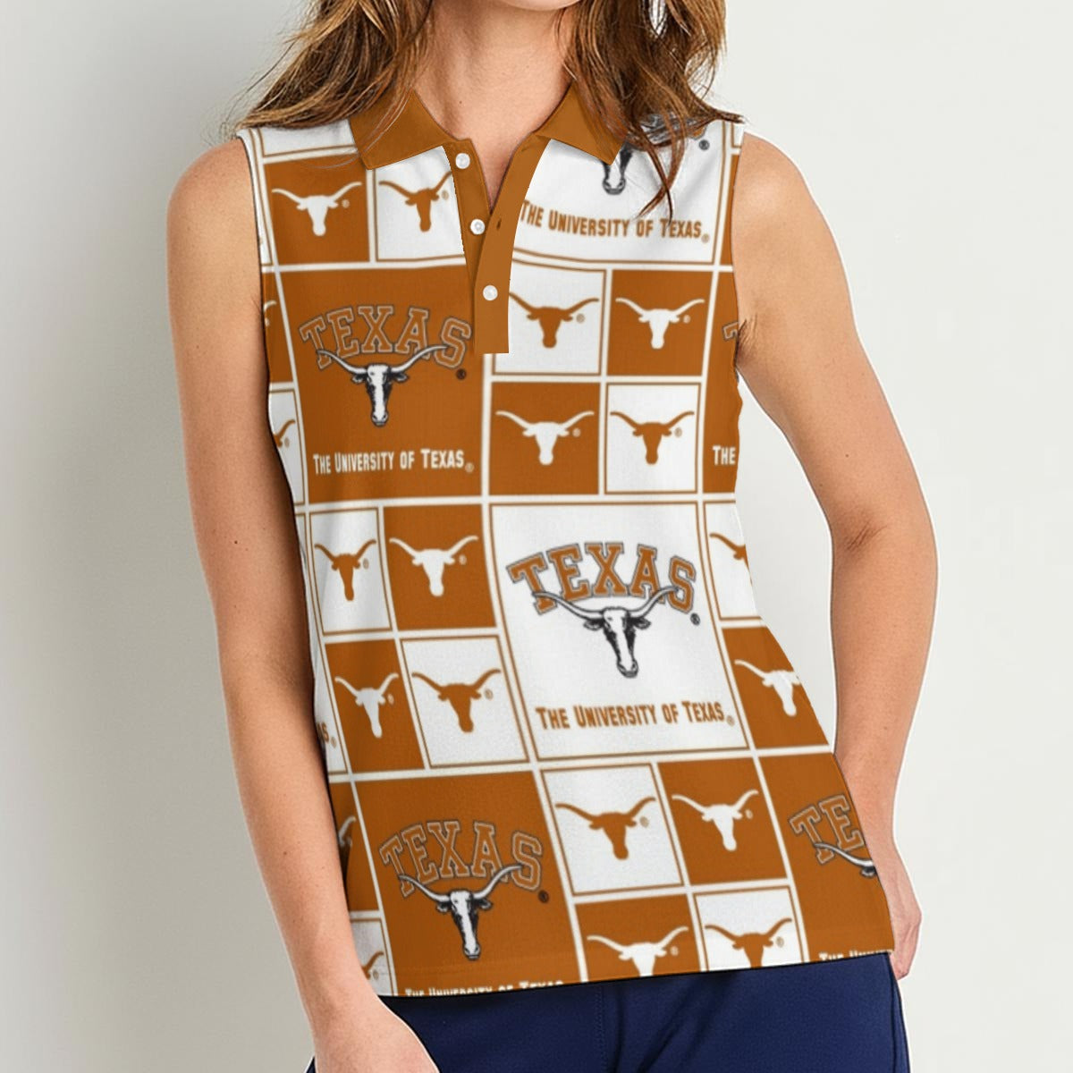 Texas at Austin - Longhorns Women's Sleeveless POLO Shirt – sportswear style, lightweight game day shirt, image 1.0
