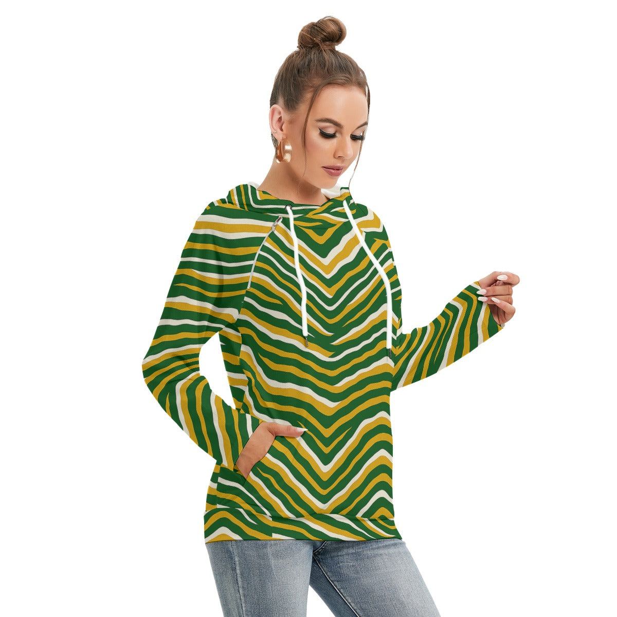 Green Bay Football Yellow Green Women’s Double Hood Hoodie – Game Day Streetwear