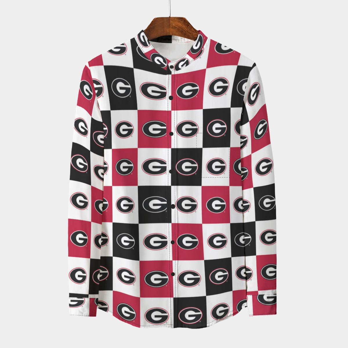 Georgia Bulldogs Stand Collar Shirt With Long Sleeve|110GSM Imitation Flax White varsity sports apparel