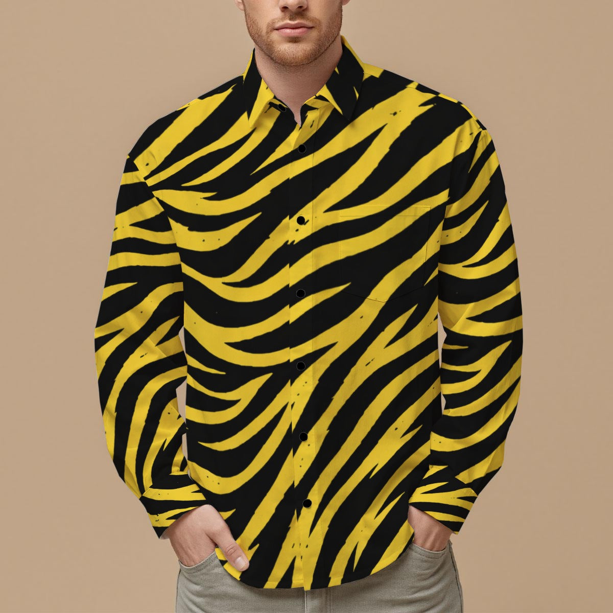 Pittsburgh Football Yellow Black Zebra Men's Slim Fit Long Sleeve Shirt – casual fan outfit, nfl fan apparel, image 1.0