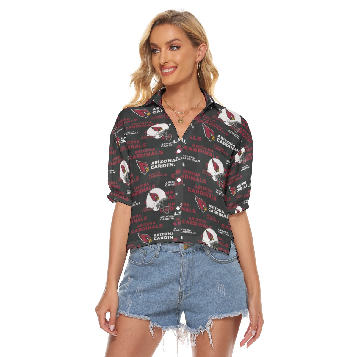 Arizona Cardinals Women's V-neck Shirts red white football outfit back view