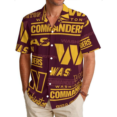 Washington Commanders Men's Hawaiian Shirt|150GSM burgundy gold football outfit back view