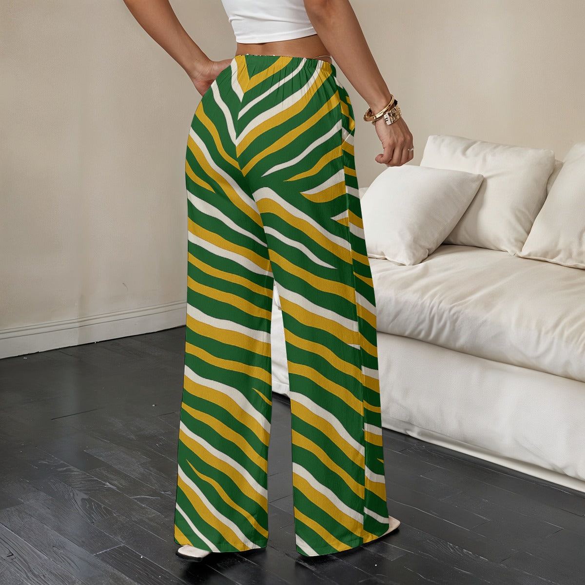 Dark Gray Green Bay Football Yellow Green Women’s Straight-Leg Casual Pants – Game Day Streetwear