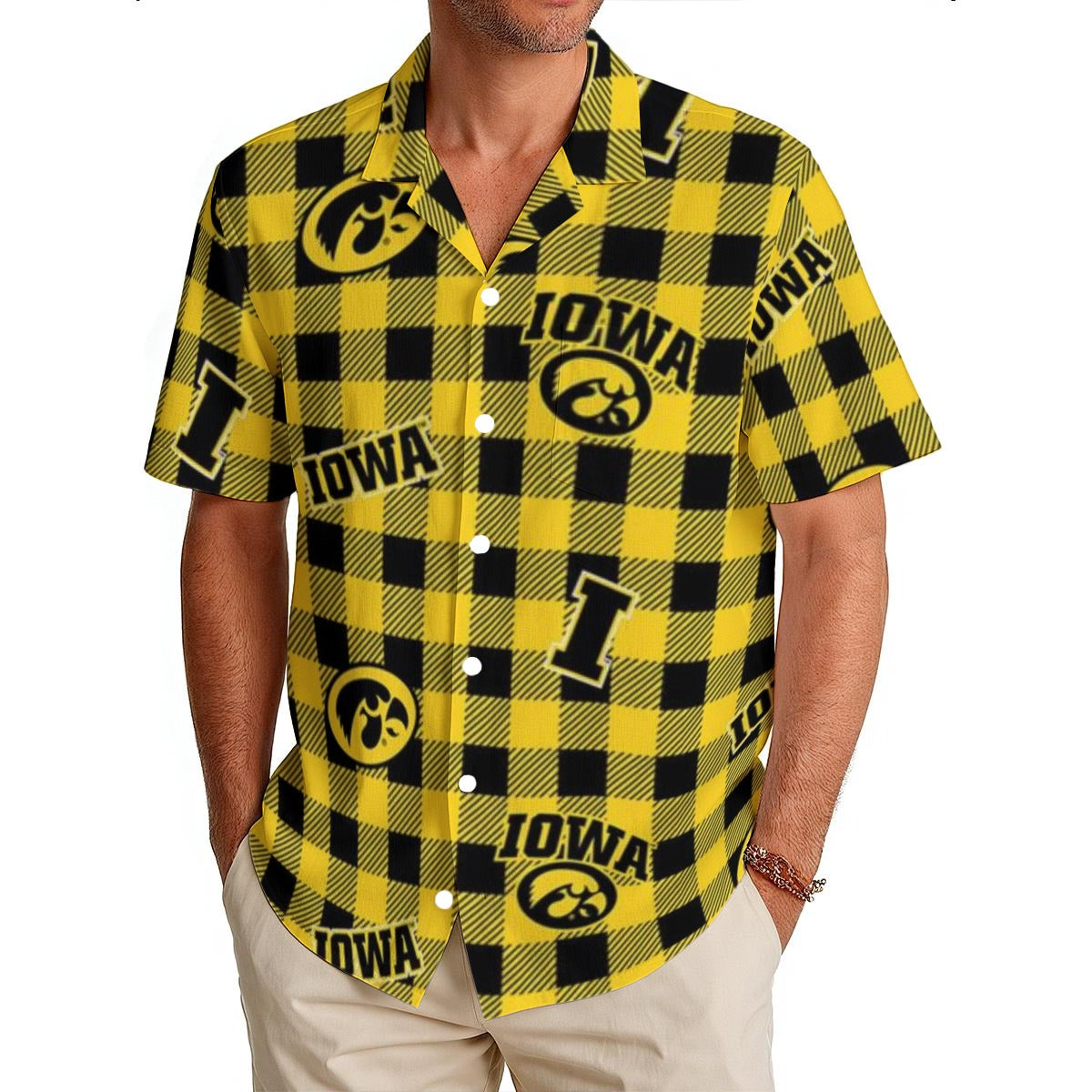 Iowa Hawkeyes Men's Hawaiian Shirt|150GSM - Big Ten football apparel varsity sportswear product image 1.0