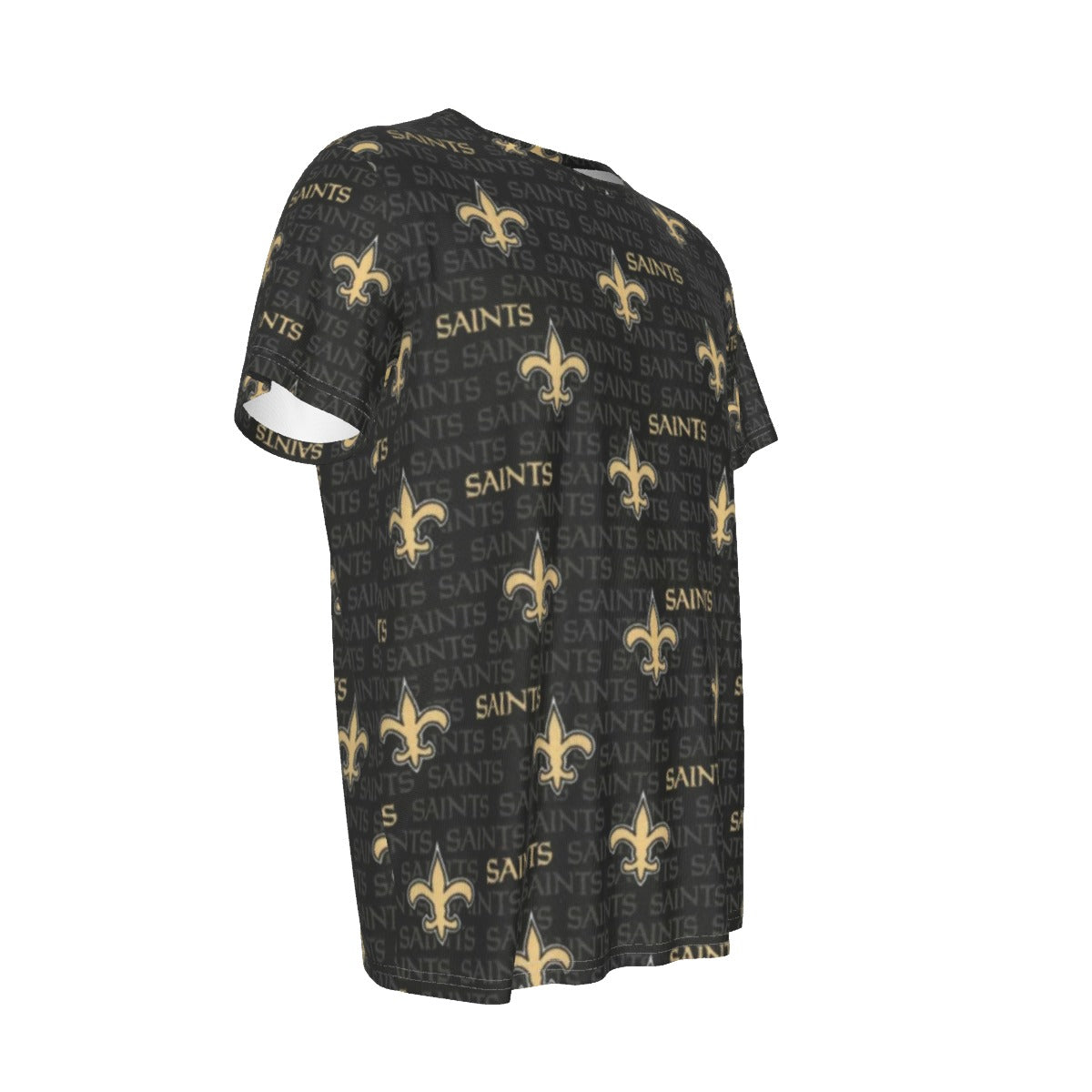 new-orleans-saints-short-sleeve-t-shirt black gold football close-up design detail