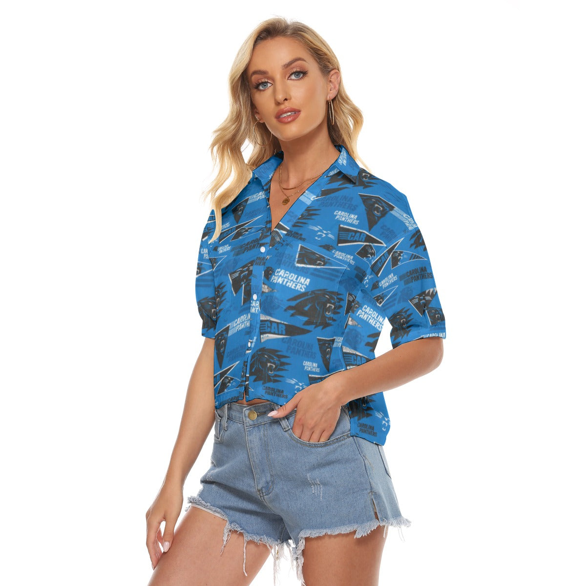 carolina-panthers-womens-v-neck-shirts black blue football side view urban fit
