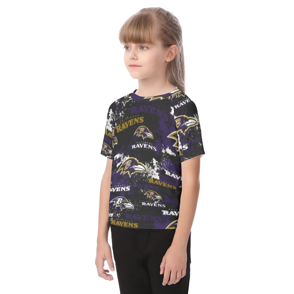 baltimore-ravens-kids-t-shirt purple black football outfit fabric close-up