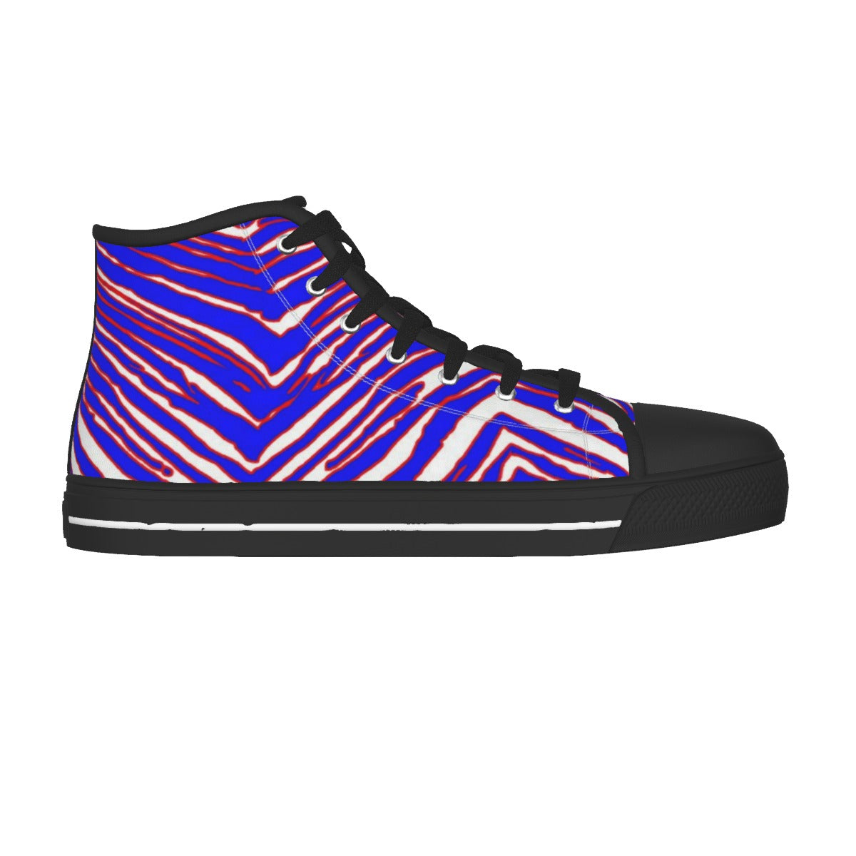 White Smoke Men's Black Sole Canvas Shoes – Red Blue White Zebra Game Day Style