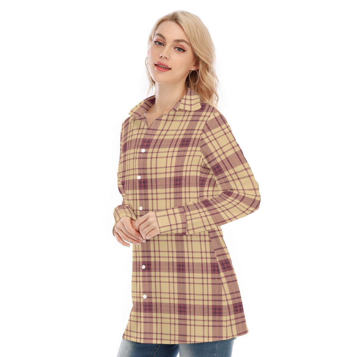 florida state seminoles tartan plaid oversized button up women shirt women's long shirt |115gsm cotton poplin women tartan plaid fashion